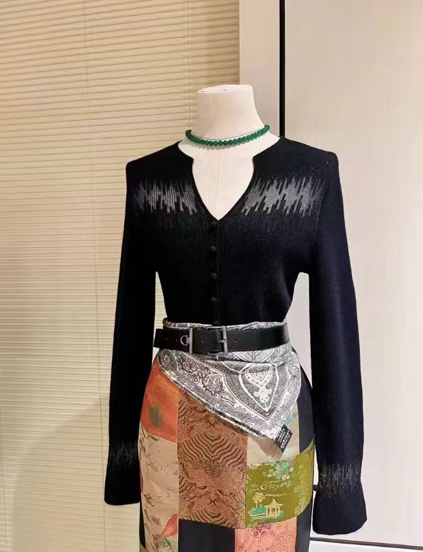 宋锦香云纱拼接裙